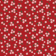 a repeating pattern of white flowers and green leaves against a red background.