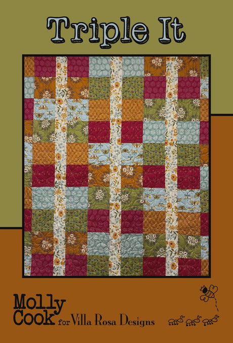 TRIPLE IT Quilt Pattern Card by Molly Cook for Villa Rosa Designs finished size 42" x 50"
