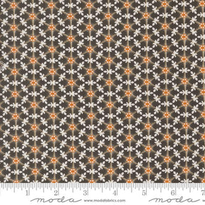 a repeating pattern of orange and white flowers on a dark background.