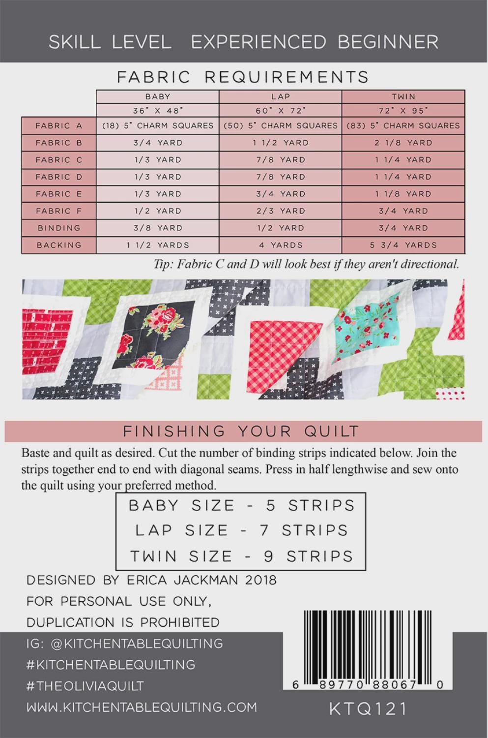 The Olivia Quilt Pattern KTQ121 by Kitchen Table Quilting (baby, lap and twin sizes)
