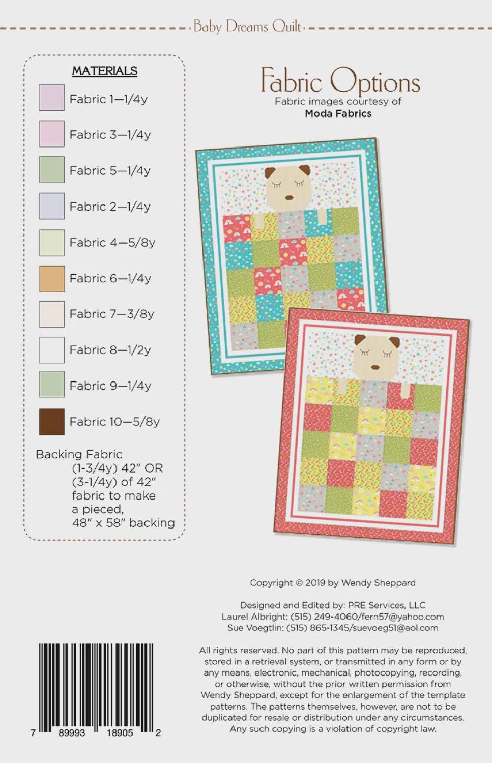 Baby Dreams Quilt WS05 By Wendy Sheppard Printed Pattern Only Finished 39.5" x 49.5"