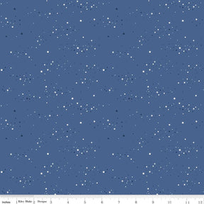 The image is a blue background with numerous small white stars scattered across it.