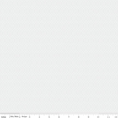 The image is a plain white background with a repeating pattern of small white hexagons.