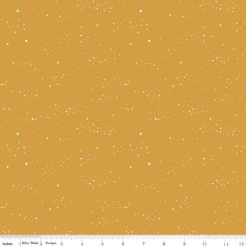 The image is a repeating pattern of small white dots or stars against a yellow background.