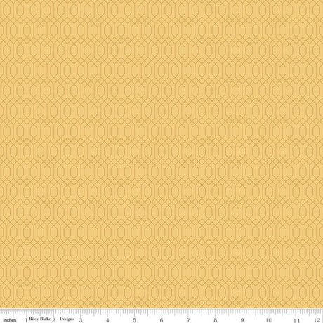 The image is a repeating pattern of a geometric design composed of hexagons and rectangles in various shades of yellow.