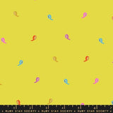 a repeating pattern of colorful tape rolls on a yellow background.