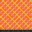 a vibrant, colorful pattern of intersecting lines in various shades of orange, pink, blue, and green.