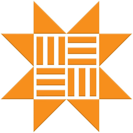 The image is a stylized logo consisting of a star-like shape composed of orange triangles arranged in a grid-like pattern.