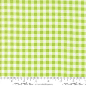 The image is a close-up of a fabric with a green and white checkered pattern.