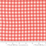 The image is a close-up of a fabric with a red and white checkered pattern.