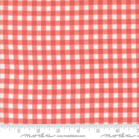 The image is a close-up of a fabric with a red and white checkered pattern.