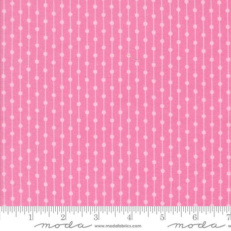 The image is a close-up of a fabric with a pink and white striped pattern.