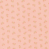 a repeating pattern of small pink flowers with green leaves on a light pink background.