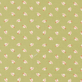 a repeating pattern of white and red hats on a green background.