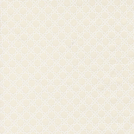 a repeating pattern of white flowers or leaves on a light beige background.