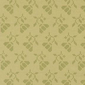 a repeating pattern of green leaf-like shapes on a beige background.