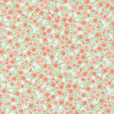 a repeating pattern of small pink and white flowers on a light green background.