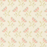 a repeating pattern of pink flowers with green leaves, creating a visually appealing and harmonious design.