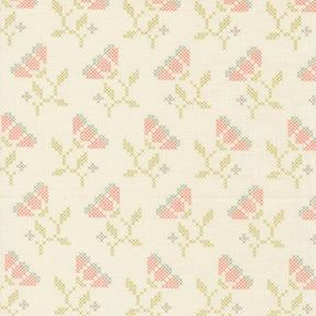 a repeating pattern of pink flowers with green leaves, creating a visually appealing and harmonious design.