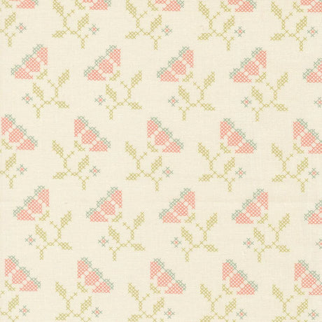 a repeating pattern of pink flowers with green leaves, creating a visually appealing and harmonious design.