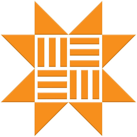 The image is a stylized logo consisting of a star-like shape composed of orange triangles arranged in a grid-like pattern.
