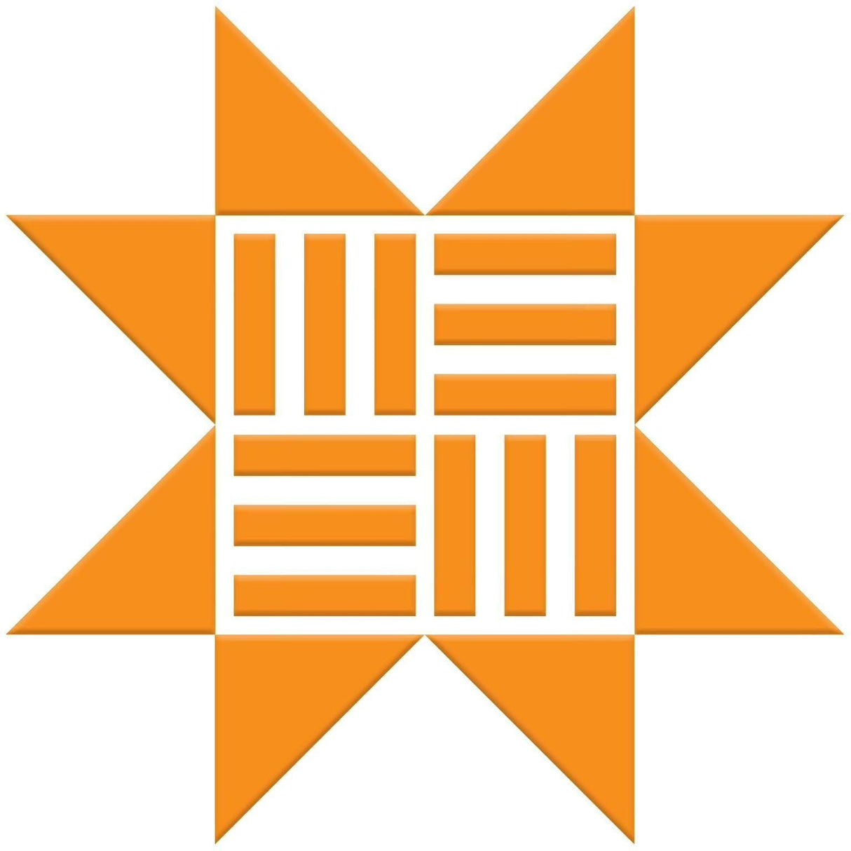 The image is a stylized logo consisting of a star-like shape composed of orange triangles arranged in a grid-like pattern.