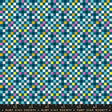 The image is a vibrant and colorful mosaic pattern composed of numerous small squares in various shades of blue, green, yellow, and pink. The pattern appears to be a repeating design, creating a visually striking and intricate visual effect.