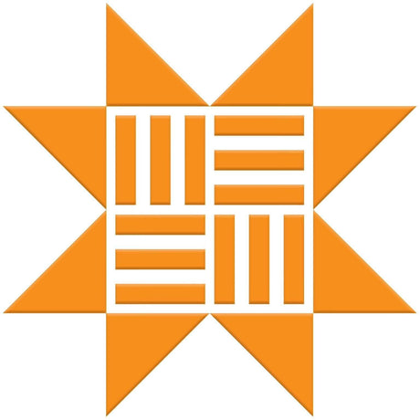 The image is a stylized logo consisting of a star-like shape composed of orange triangles arranged in a grid-like pattern.