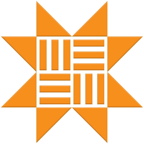 The image is a stylized logo consisting of a star-like shape composed of orange triangles arranged in a grid-like pattern.