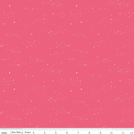 The image is a bright pink background with numerous small white stars scattered across it.