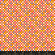 The image is a vibrant and colorful pattern composed of numerous small squares in various shades of orange, pink, yellow, and blue. The pattern appears to be a mosaic or a repeating design, creating a visually striking and dynamic composition.