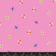 a pattern of colorful crosses on a pink background.