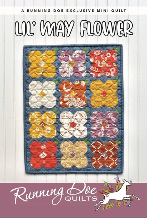 Lil' May Flower Paper Mini Quilt Pattern by Running Doe for Villa Rosa Designs 14 1/2" x 19"