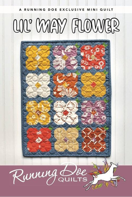 Lil' May Flower Paper Mini Quilt Pattern by Running Doe for Villa Rosa Designs 14 1/2" x 19"