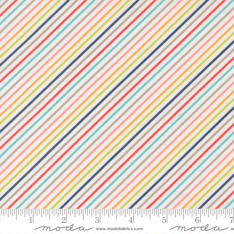 a diagonal striped pattern with various shades of pink, blue, green, and yellow.