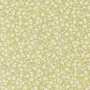 a repeating pattern of small white flowers on a light green background.