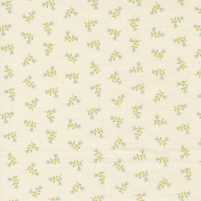 a repeating pattern of small green flowers on a light beige background.