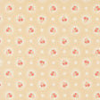 a repeating pattern of circular floral designs on a beige background, with small white dots scattered throughout the pattern.