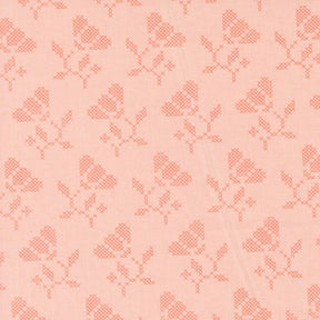 a repeating pattern of pink flowers with leaves, creating a visually appealing and harmonious design.
