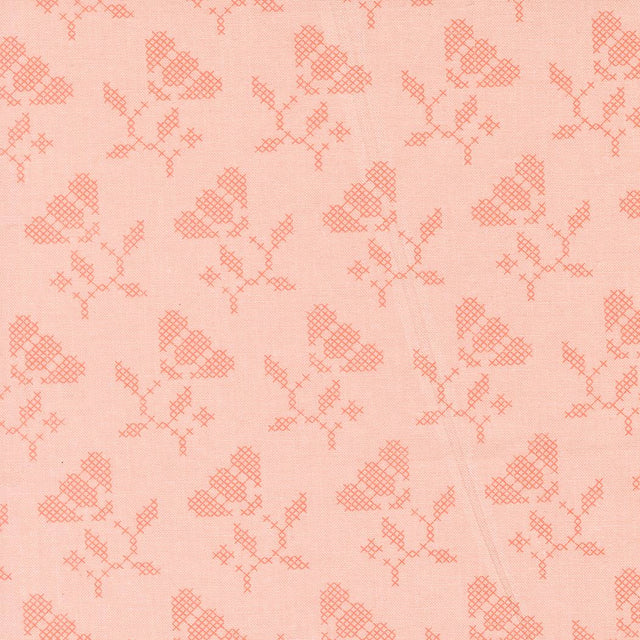 a repeating pattern of pink flowers with leaves, creating a visually appealing and harmonious design.