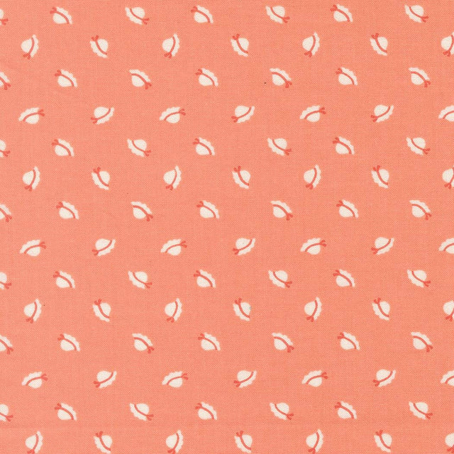 a repeating pattern of white hats with red bows on a peach-colored background.