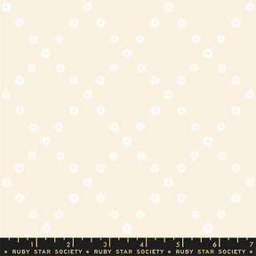 The image is a repeating pattern of small white flowers or daisies against a light beige background.