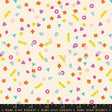 The image is a vibrant and playful collage of various colorful shapes and patterns, including stars, hearts, and geometric designs, scattered across a light background.