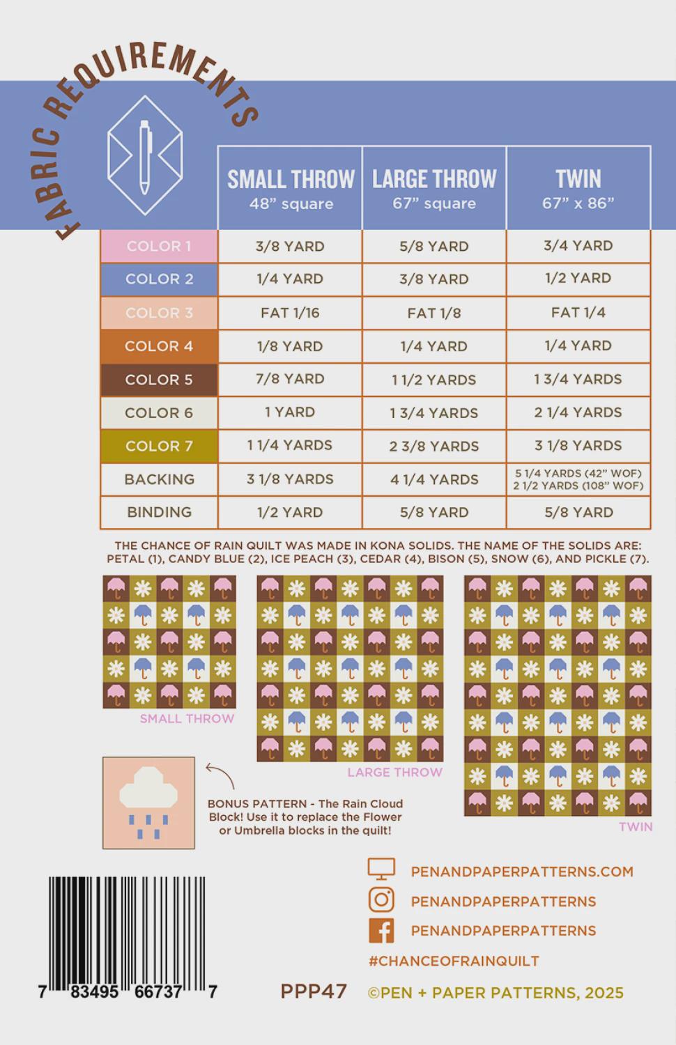 Chance of Rain Quilt Pattern PPP47 from Pen & Paper Patterns By Lindsey three sizes