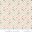 The image is a fabric with a repeating pattern of small flowers in various colors, including red, yellow, green, blue, and orange. The pattern is arranged in a diagonal direction, creating a visually appealing and vibrant design.