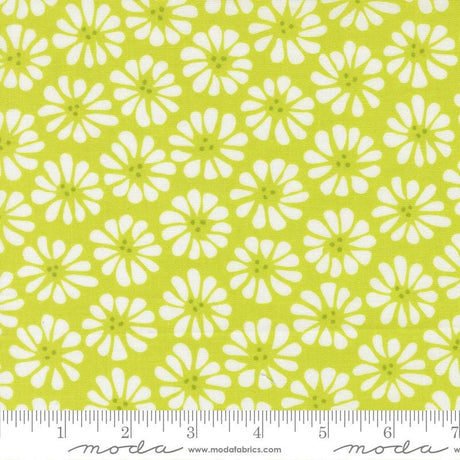 a repeating pattern of white flowers against a bright yellow background.