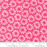 a repeating pattern of pink flowers on a red background.