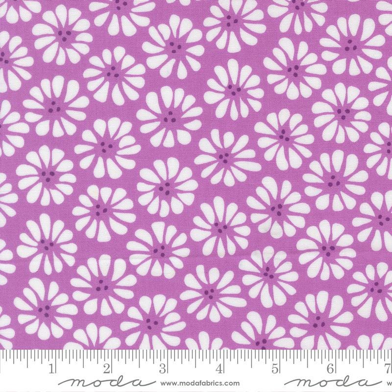 a repeating pattern of white flowers on a purple background.