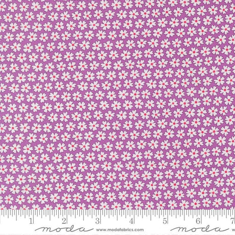 a fabric with a repeating pattern of white flowers on a purple background. The fabric appears to be a fabric with a floral pattern, and the image is described as a fabric with a floral pattern.