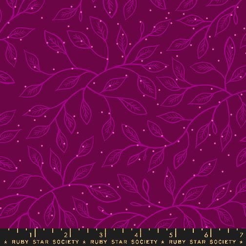 The image is a repeating pattern of purple leaves and dots on a dark purple background.